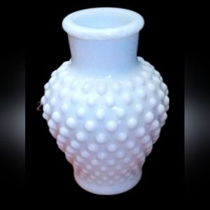 Hobnail White Milk Glass Small Round Bud Vase 5.5”T 3”W Vintage